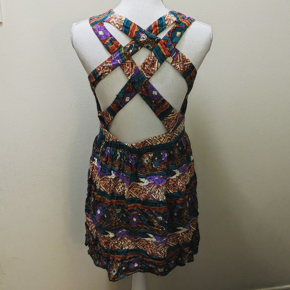 🔴MinkPink Crossed Aztec Purple Green Dress - Picture 4 of 7